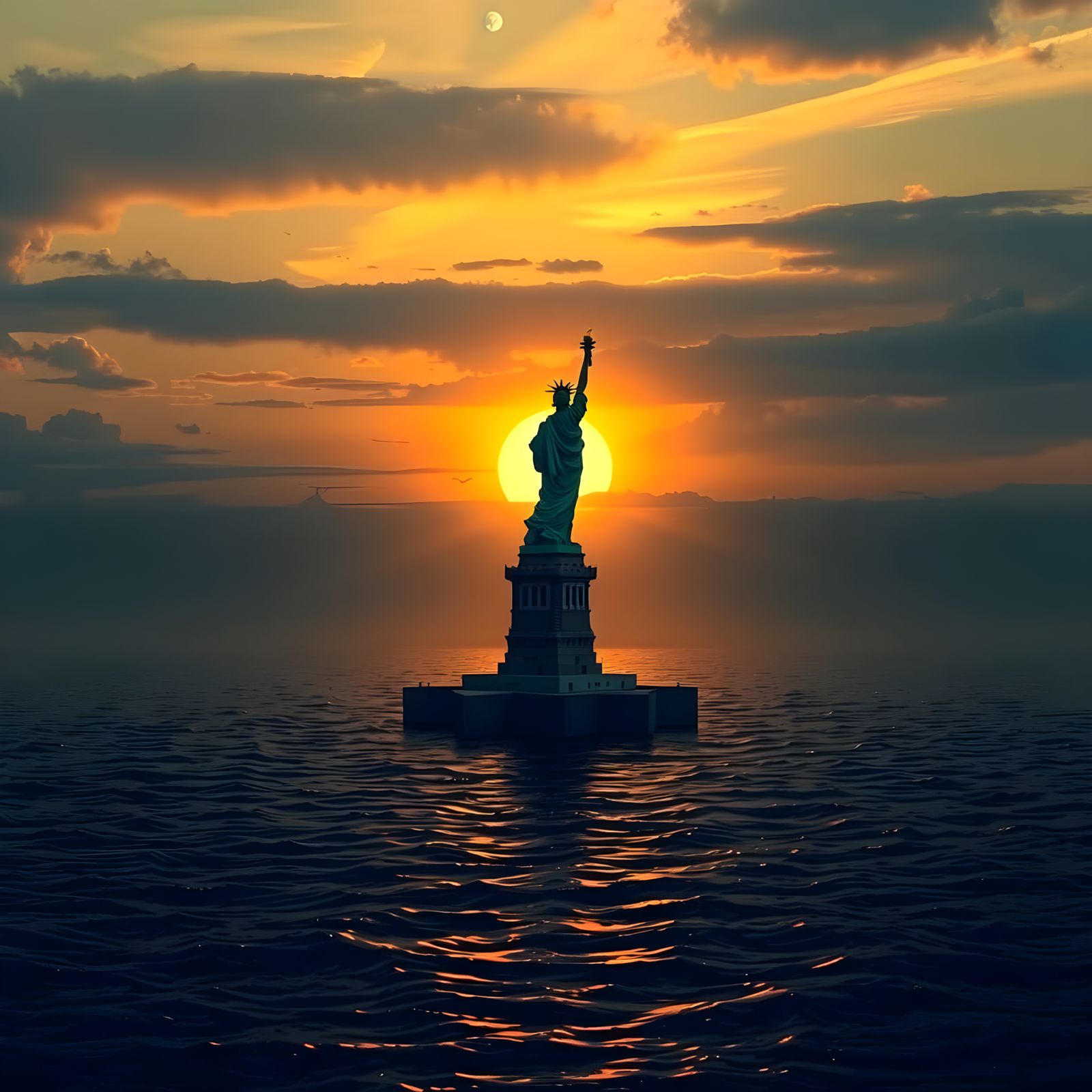 Liberty Reborn: A Photorealistic Bronze Statue at Twilight