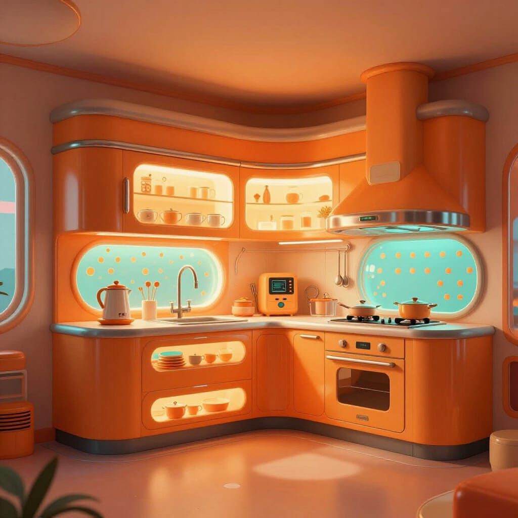Retro-Futuristic Kitchen: Orange and Teal Utopia