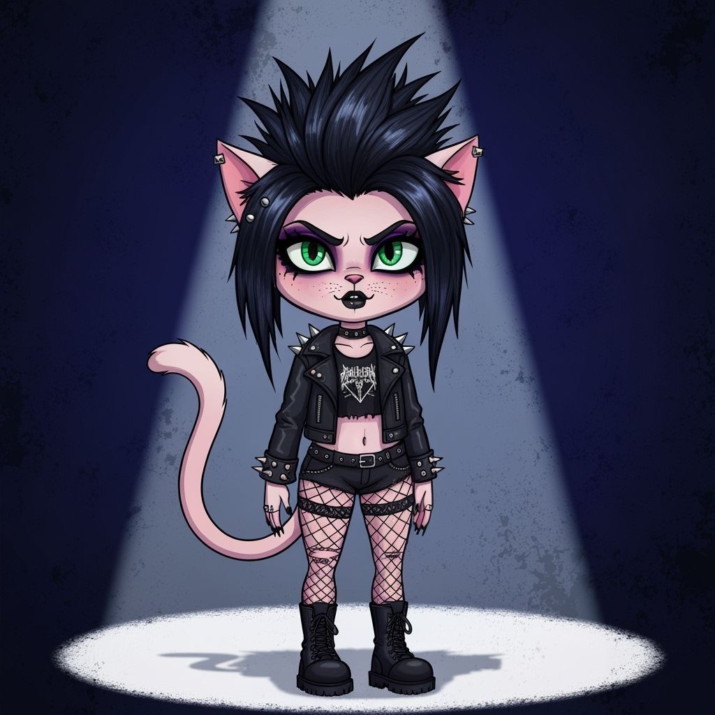 Cartoon Gothic Metalhead Cat Character