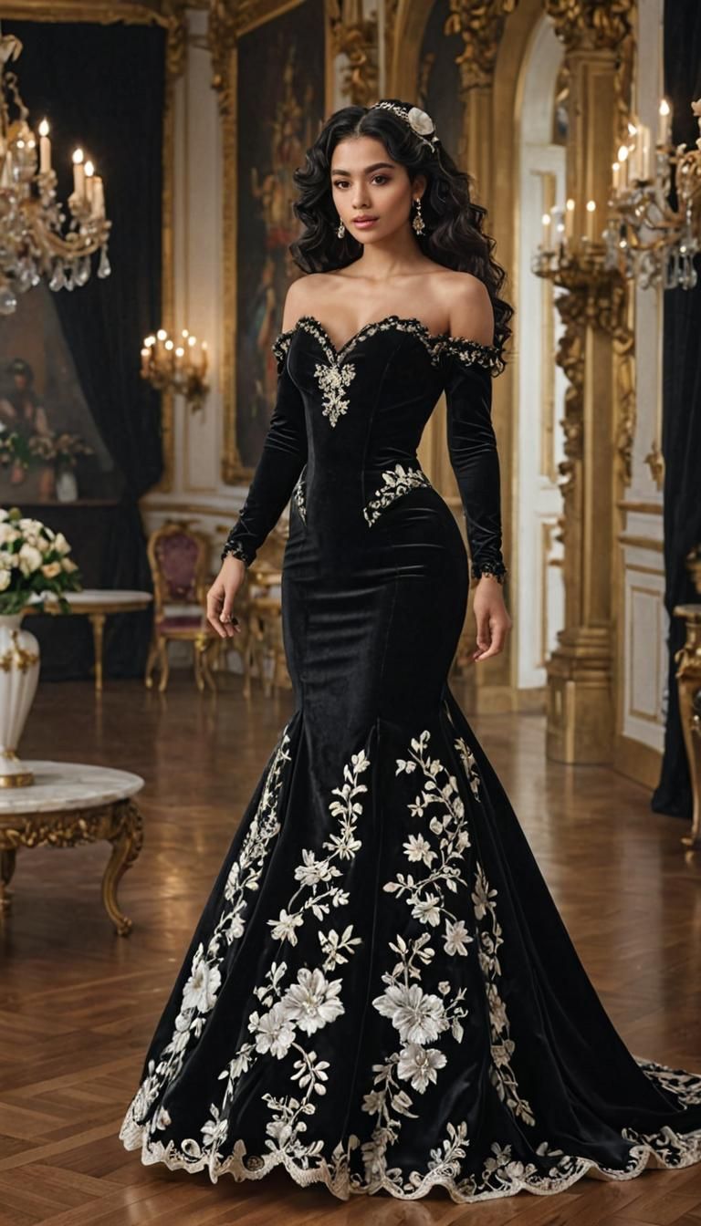 Baroque Digital Art: Mexican Woman in Opulent Ballroom