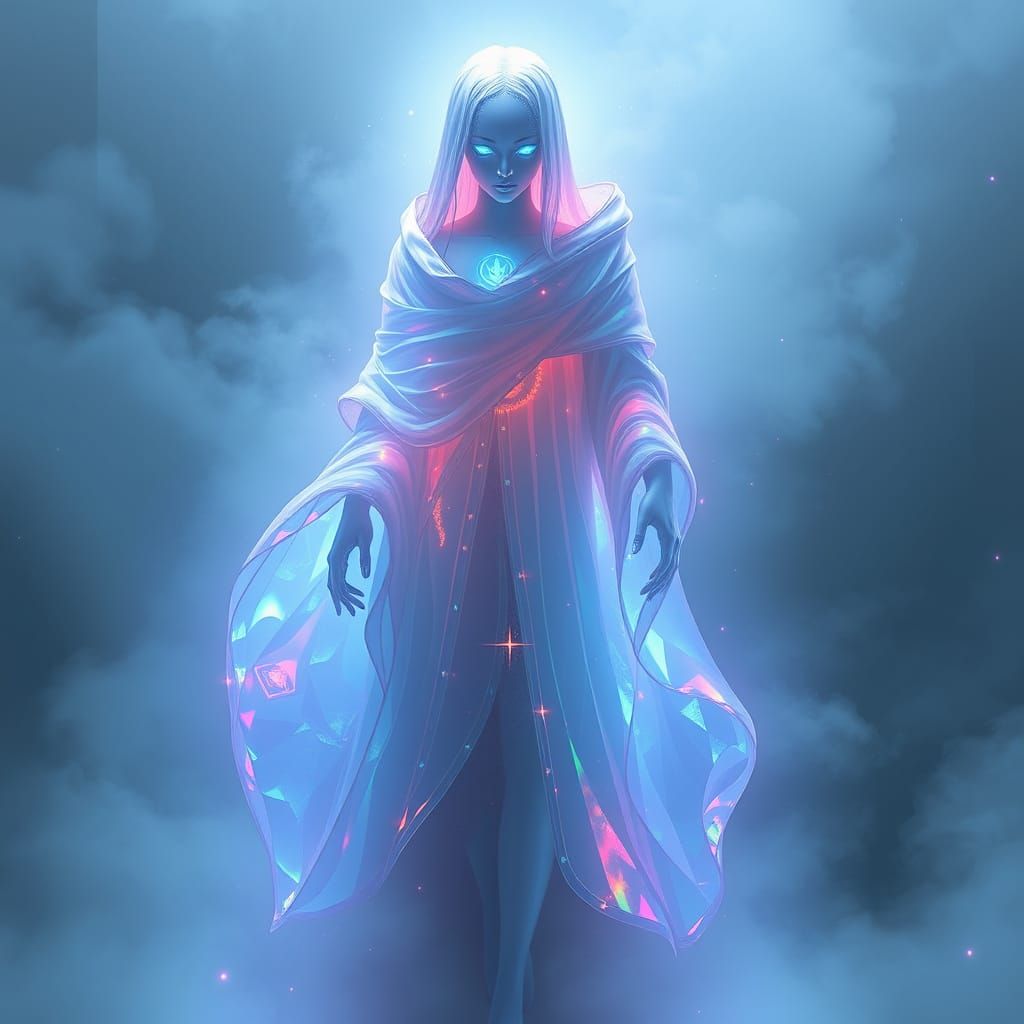 Mystical Glowing Being in Retro-Futuristic Style