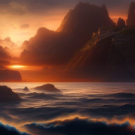 Epic Sunrise Over the Coast: Digital Matte Painting