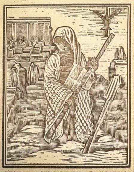Grave Robber in Graveyard: Historical Woodcut