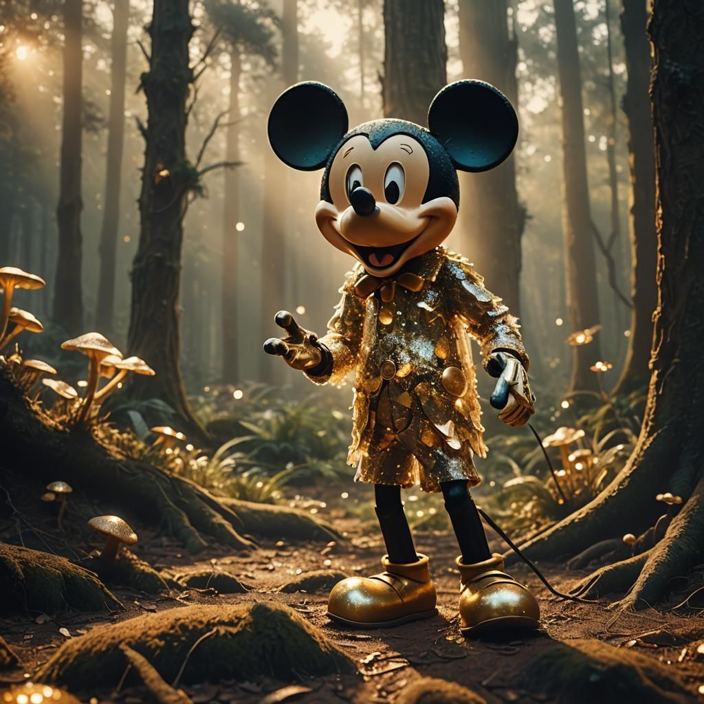 Crystallized Mickey Mouse in Mystical Forest