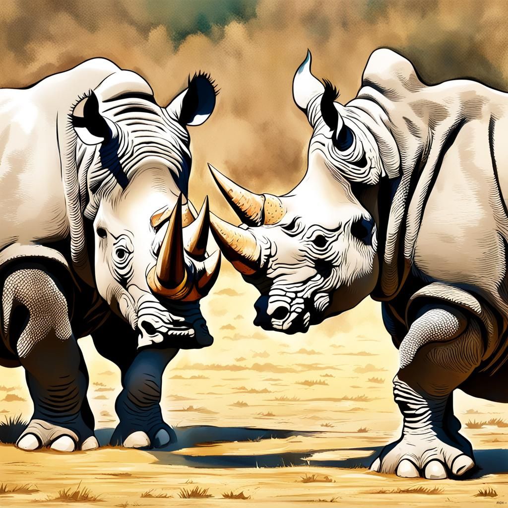 Rhino's Mirror Confrontation: An AI Generated Image