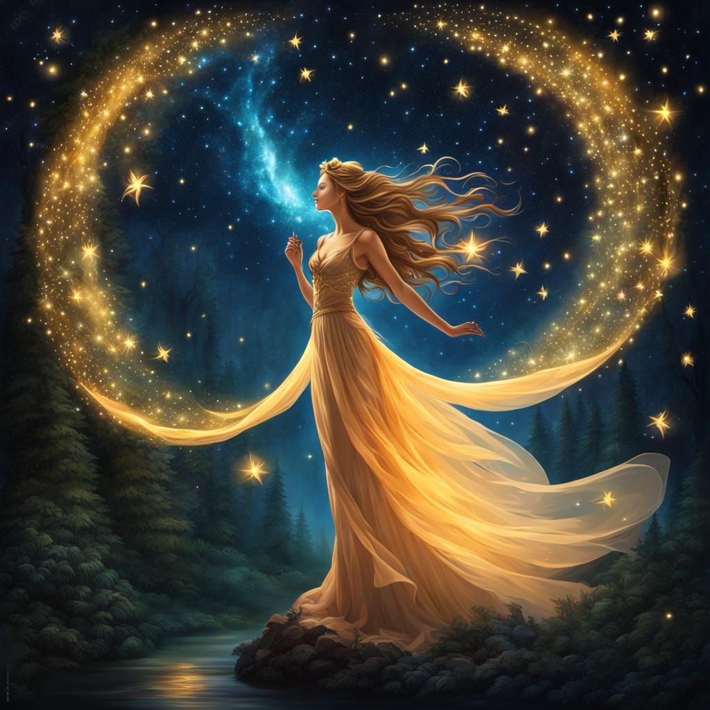 Fairy Soaring Through Starry Night Sky