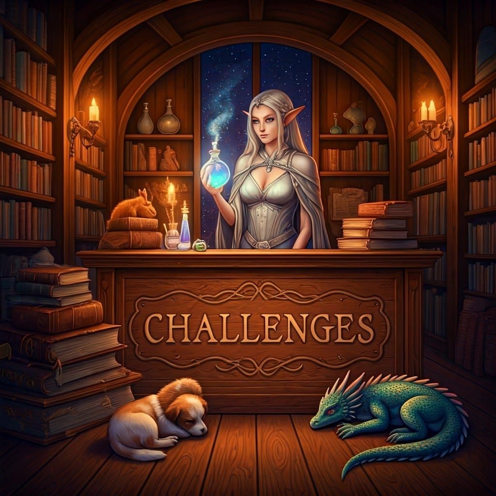 Cozy Fantasy Shop with Elf and Dragon Hatchling