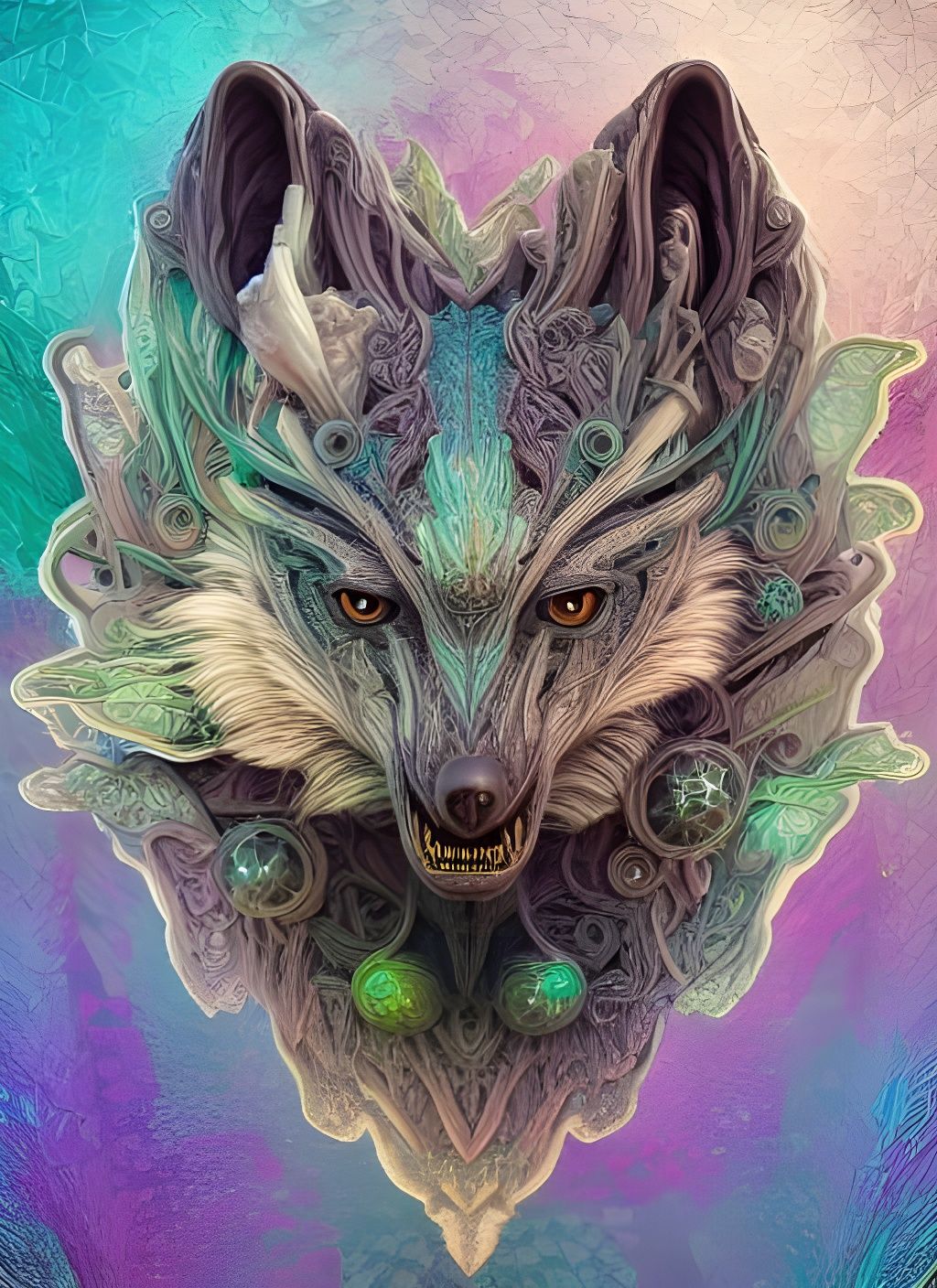Magical Wolf Portrait in Geometric Fantasy Style