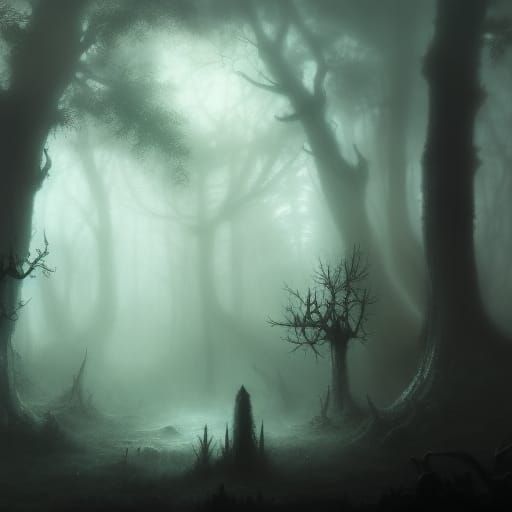 Eerie Spooky Forest with Mystical Lights