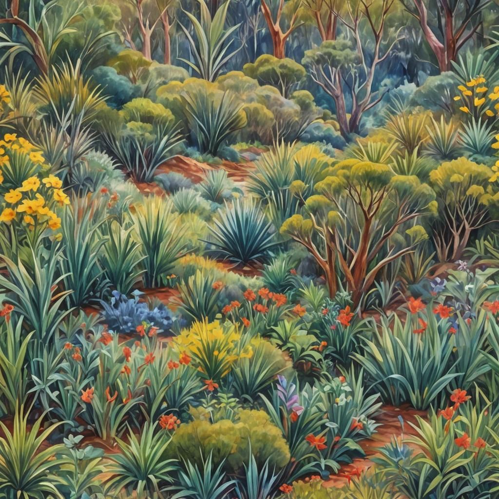 Australia in Gouache Style Watercolor Impressionist Painting