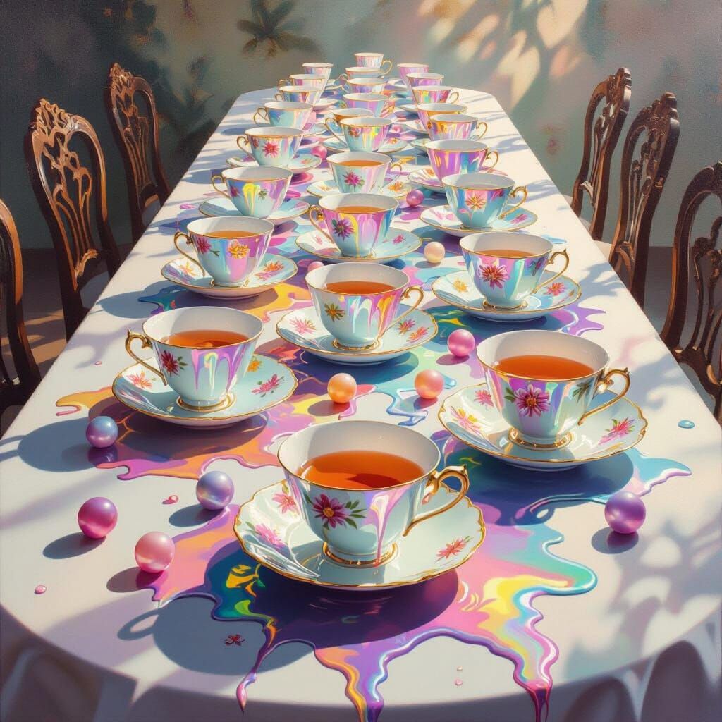 Surreal Teaparty with Melting Cups and Balloon Flowers