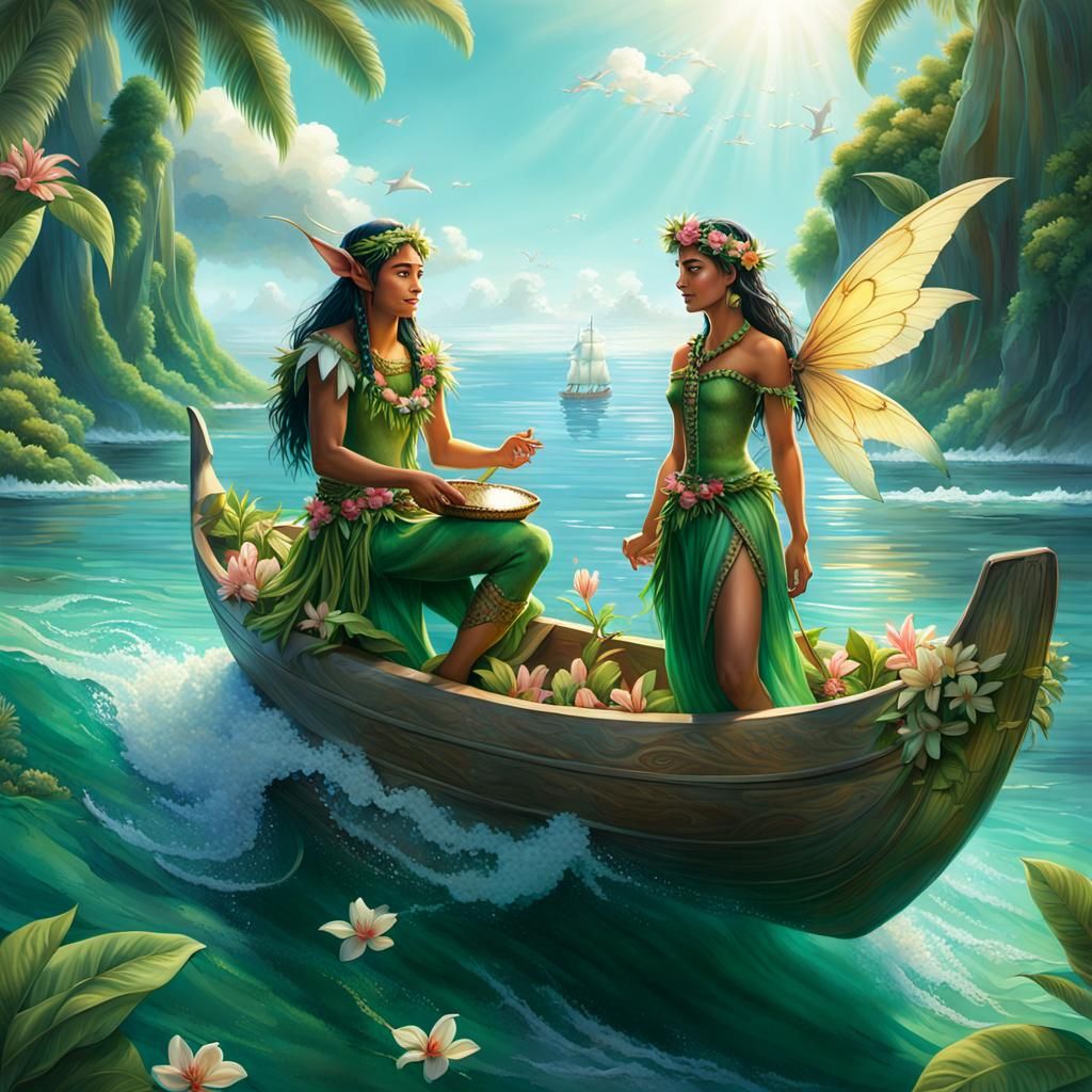 Surreal Tahitian Odyssey: Green Elf and Tahitian Fairy