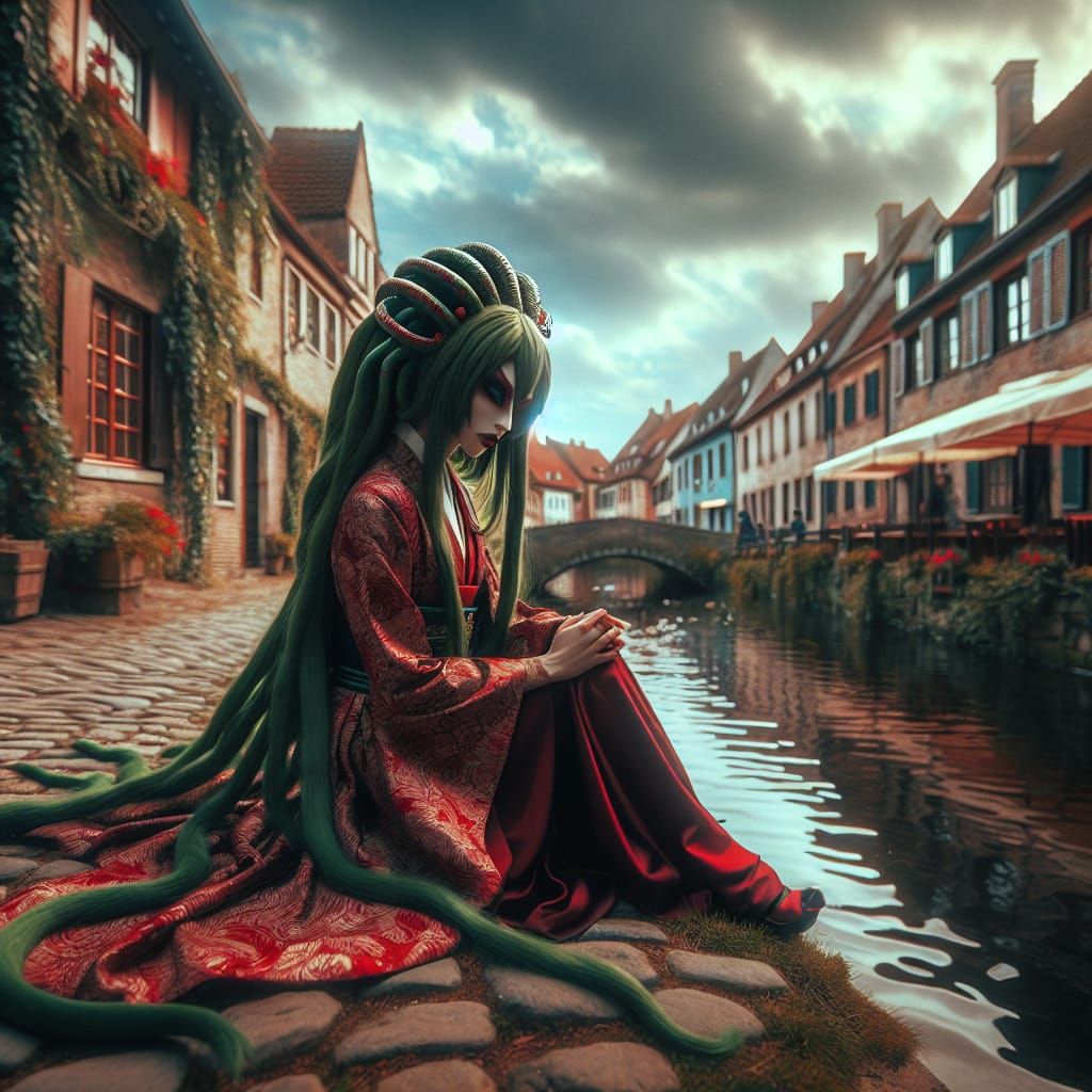 Lucoa-like Figure in Red Kimono, European Village