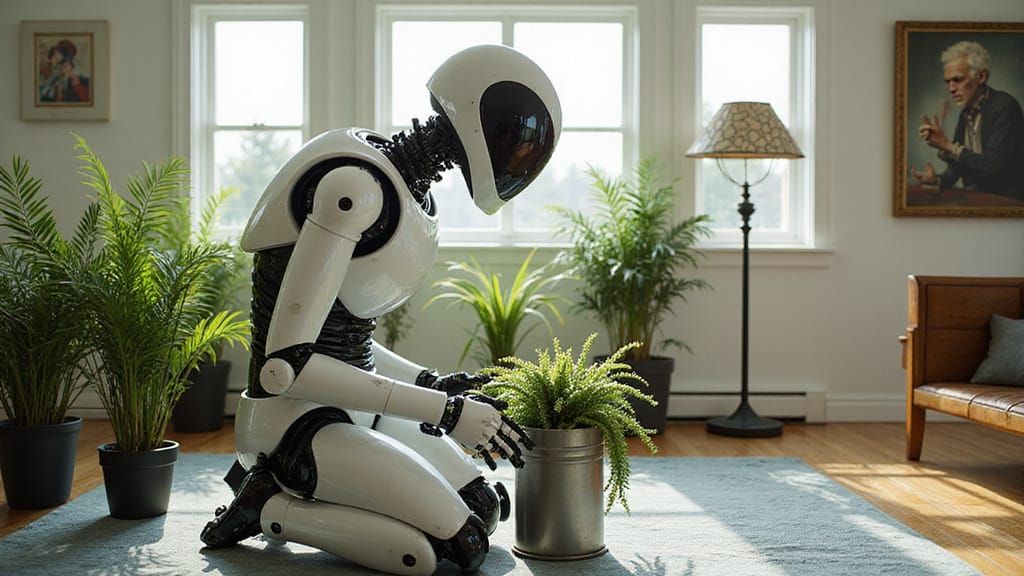 Mechanical Bot in Serene Indoor Oasis