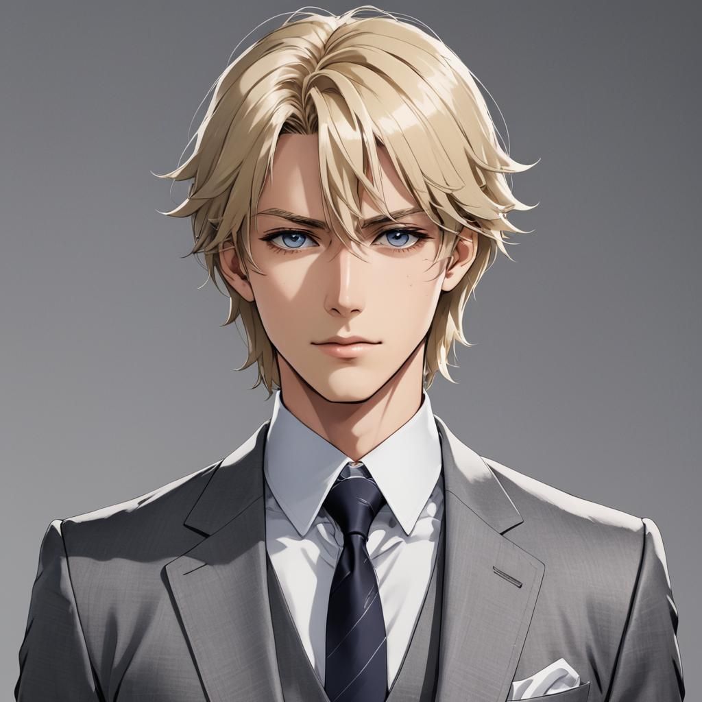 Handsome Blond Man in Armani Suit: Anime Style
