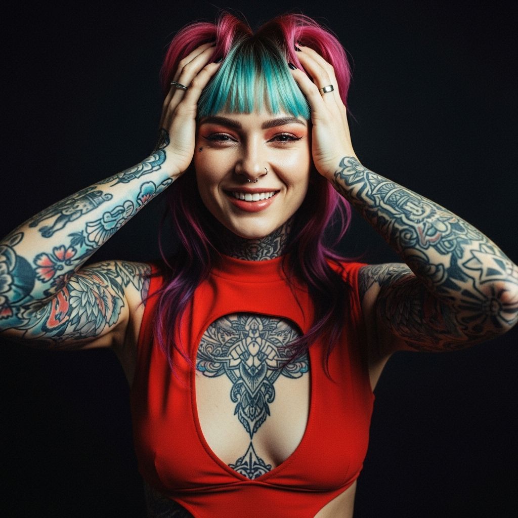 Colorful Tattooed Woman in Cinematic Style