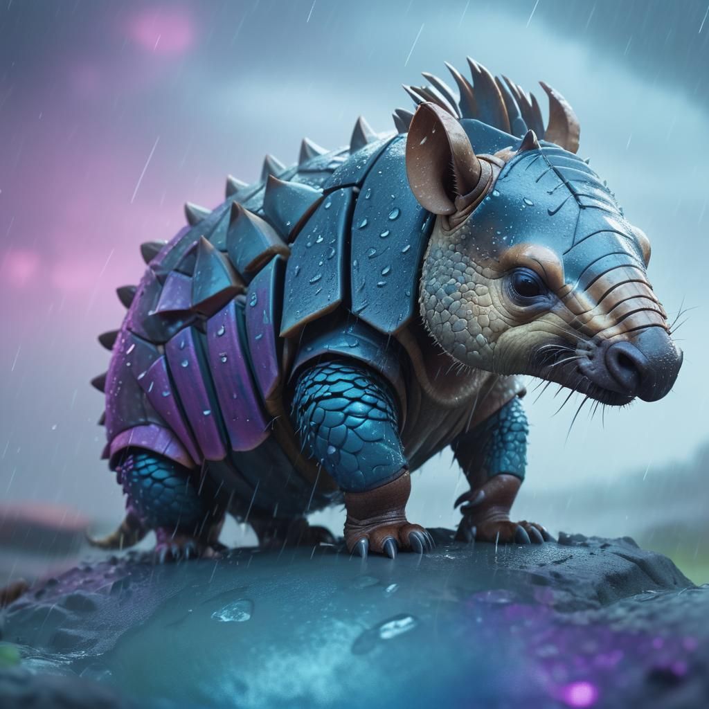 Sabertooth Armadillo Hybrid in Rainstorm: Digital Concept Ar...