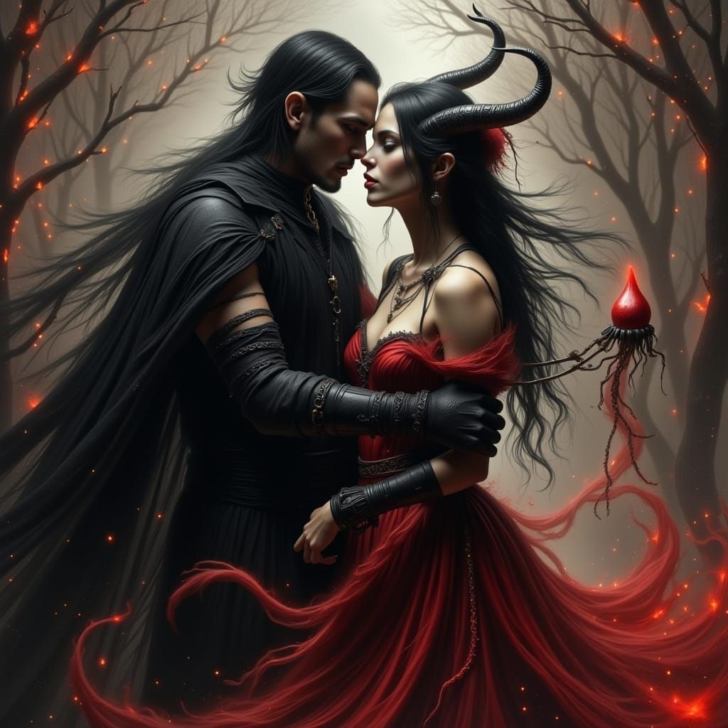 Dark Gothic Battle Between Darkness Entity and Demon Witch