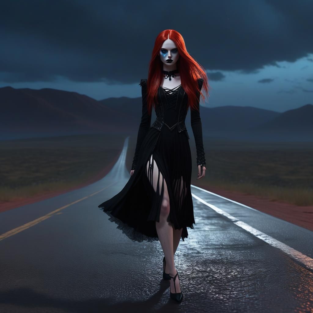 Gothic Woman with Red Hair in Dark Fantasy Style