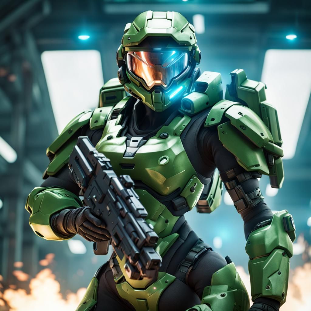 Voluptuous Mech Soldier in Halo-Style Armor