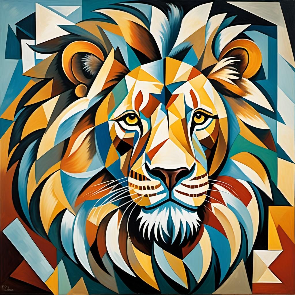Cubist Lion with Geometric Shapes