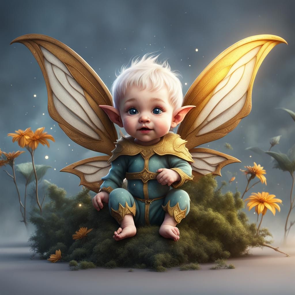 Baby Elf with Fairy Wings: Detailed Matte Painting