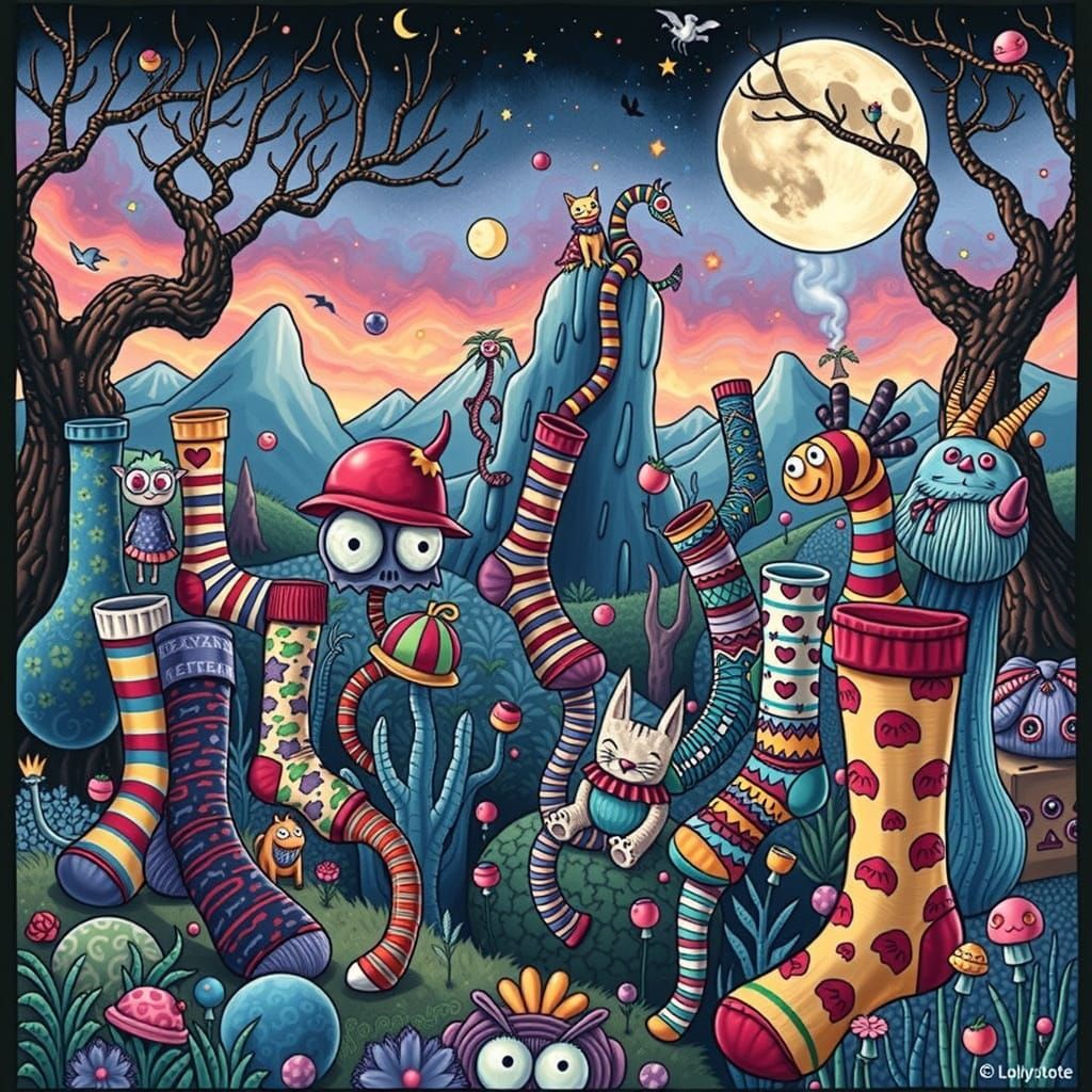 Whimsical Sock Landscape in Cartoon Style