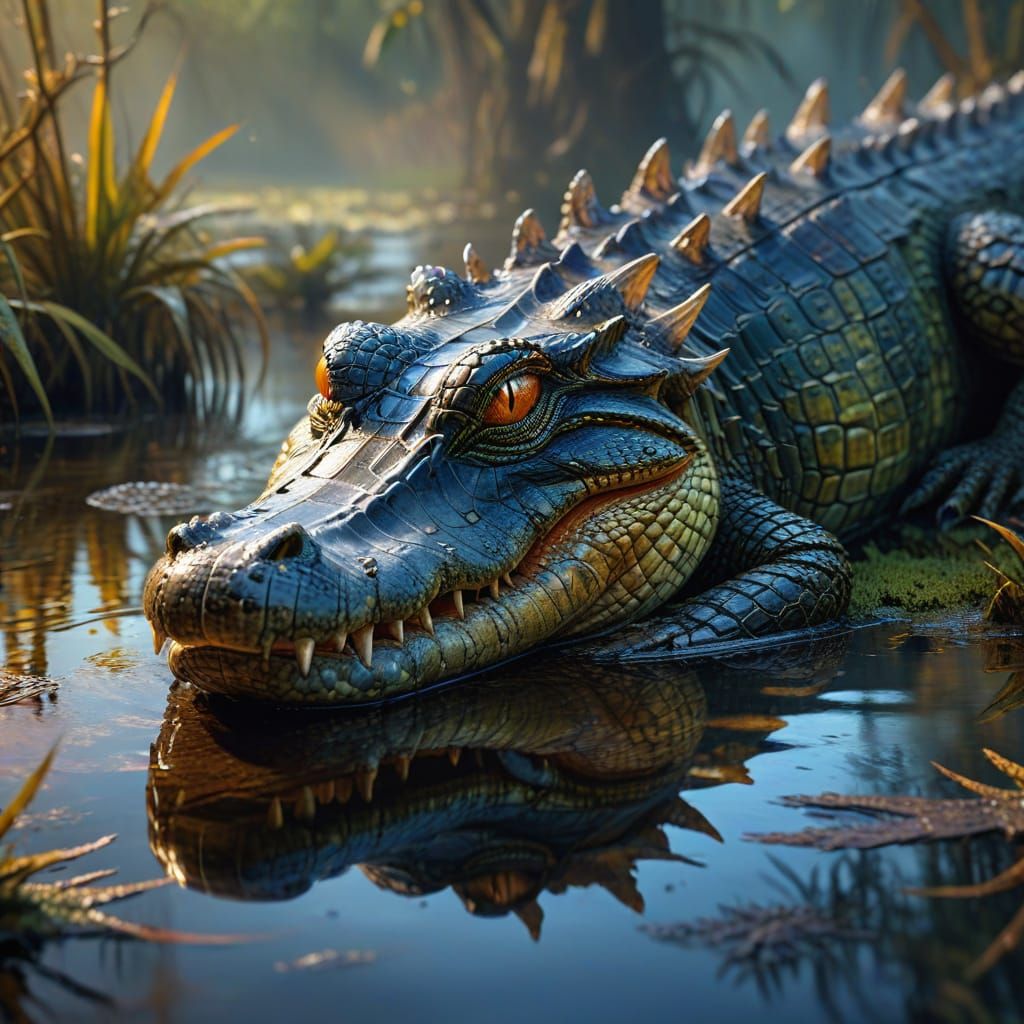 Vibrant Alligator in Golden Swamp