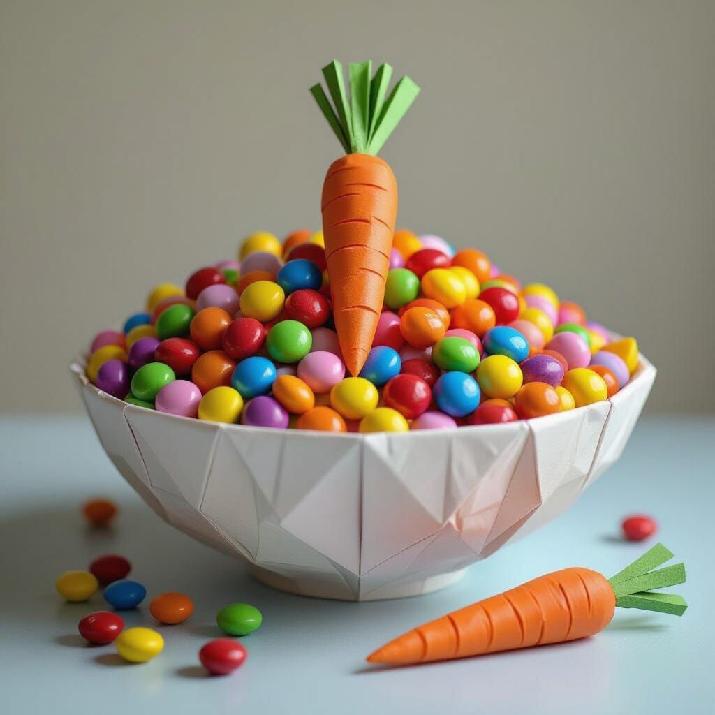 Origami Candy Bowl with Carrot, Studio Lighting