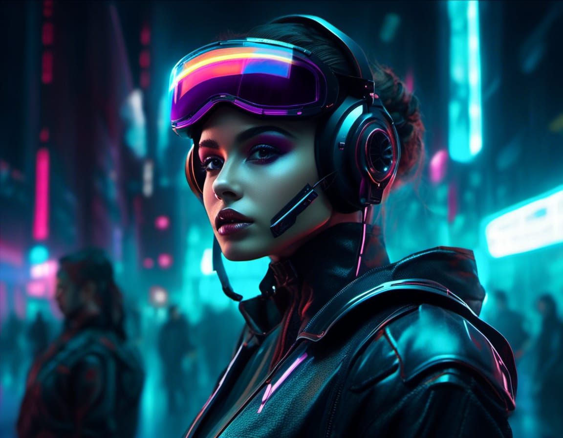 Neon Cyborg Portrait in Vaporwave Cyberpunk Style