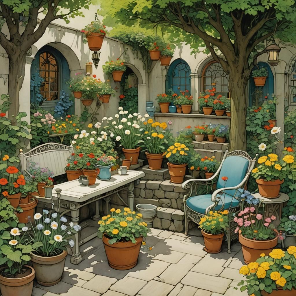 Cozy Garden Seating Area Illustration
