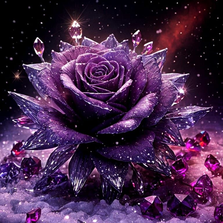 Sapphire Crystal Rose in Snowy Night Sky