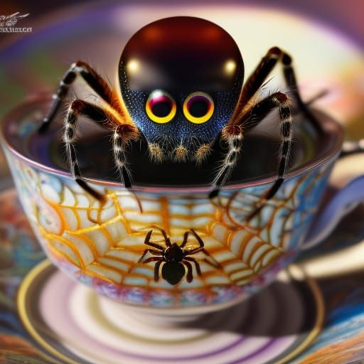 Cute Spider in Teacup: 3D Digital Art