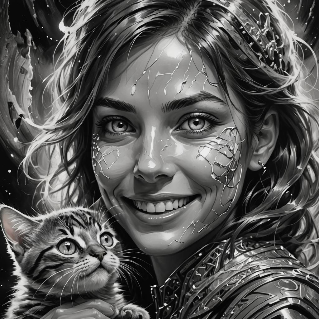 Bioluminescent Sci-Fi Portrait with Kitten