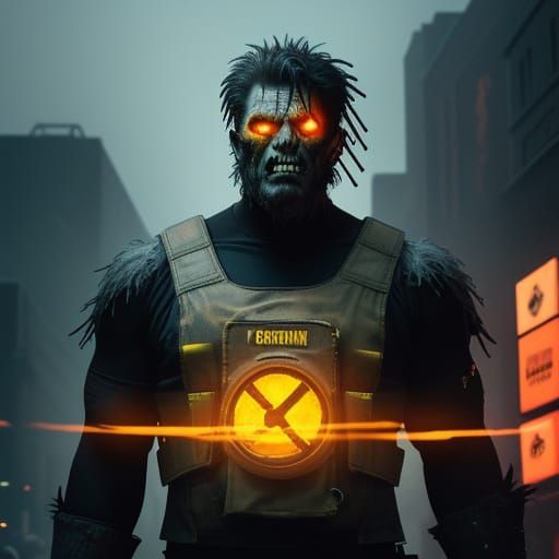 Undead Construction Worker in Neon Vest: Cinematic Film Stil...