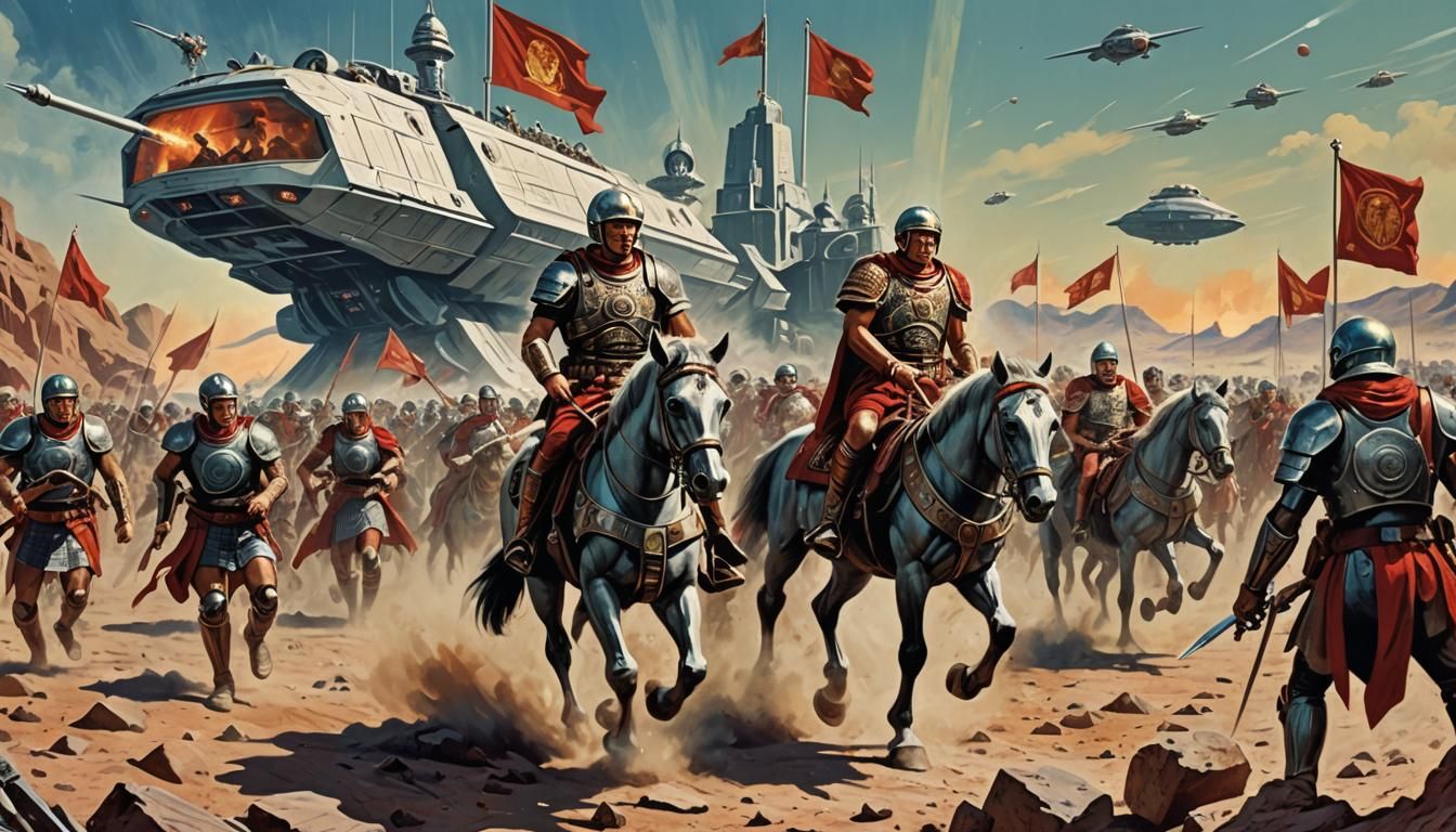 Roman Centurion Invasion on Alien Planet in Pulp Sci-Fi Styl...