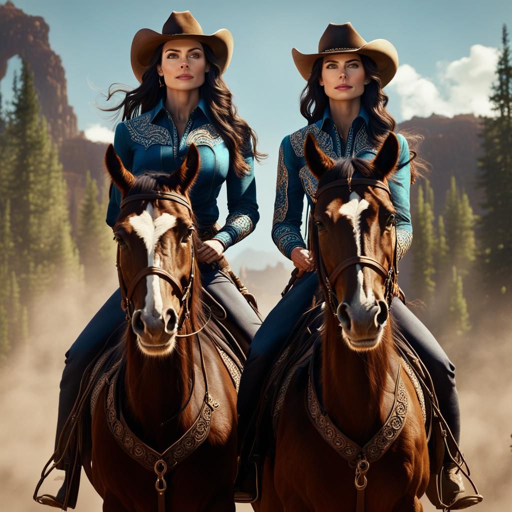 Cowgirls Ride Horses: Detailed Matte Painting