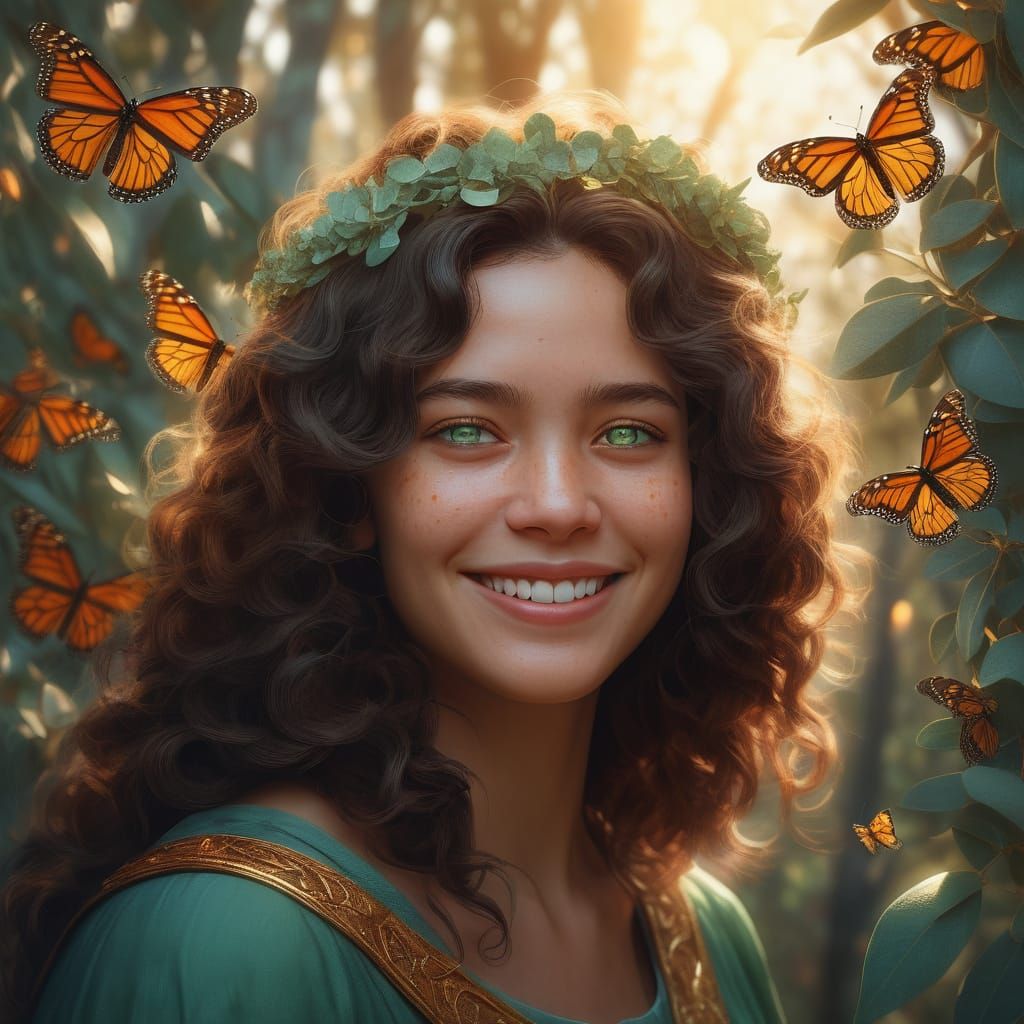 Ethereal Queen with Butterfly Crown in Golden Hour