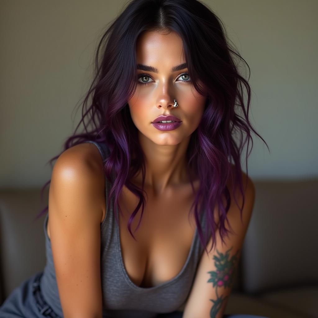 Young Woman with Purple Hair in Natural Lighting