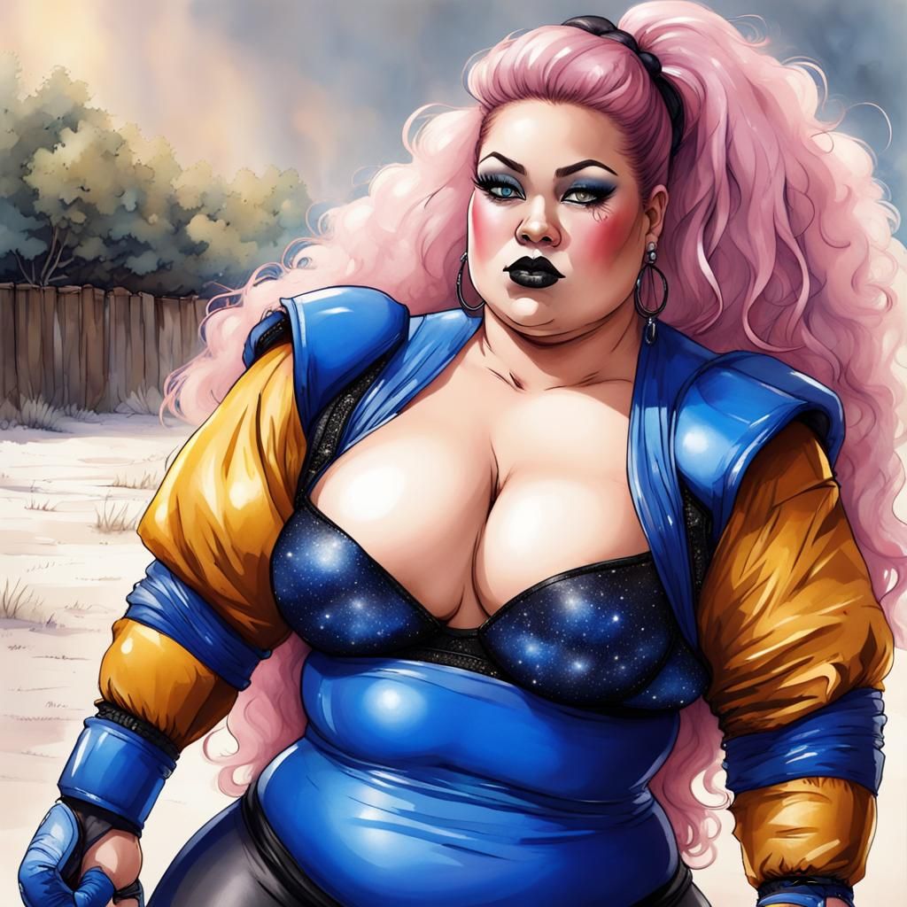 SSBBW Goth MMA Champion in Watercolor Comic Art