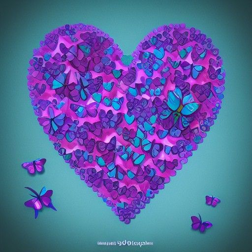 Butterfly Heart: Teal and Purple Photorealistic Art