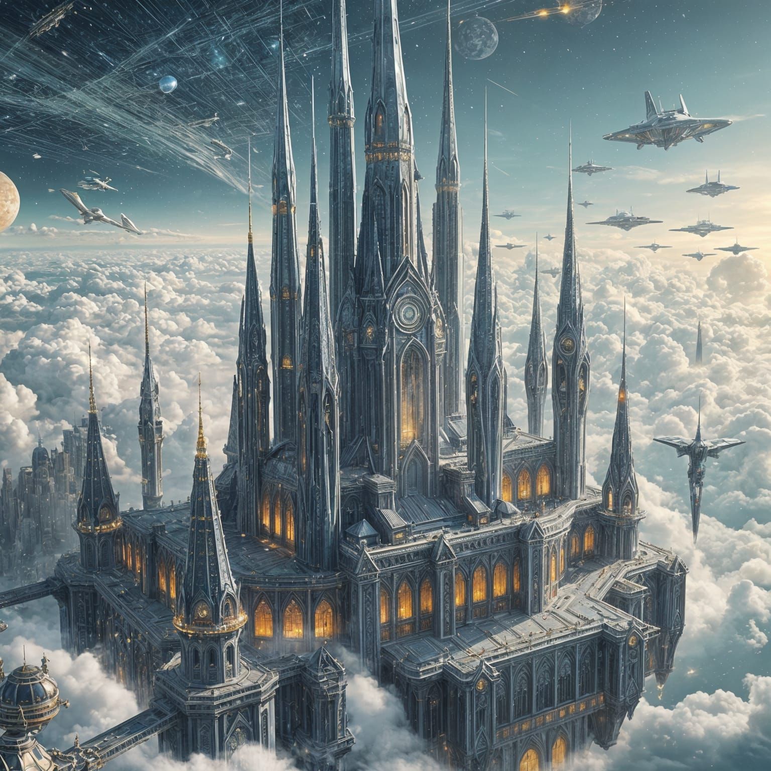 Futuristic Cloud Metropolis in Baroque Space Opera Style