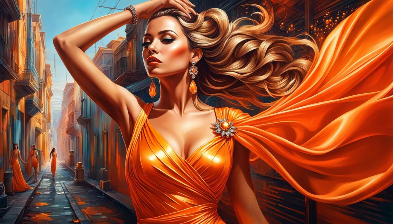Orange Dress Lady: Graffiti Art Masterpiece