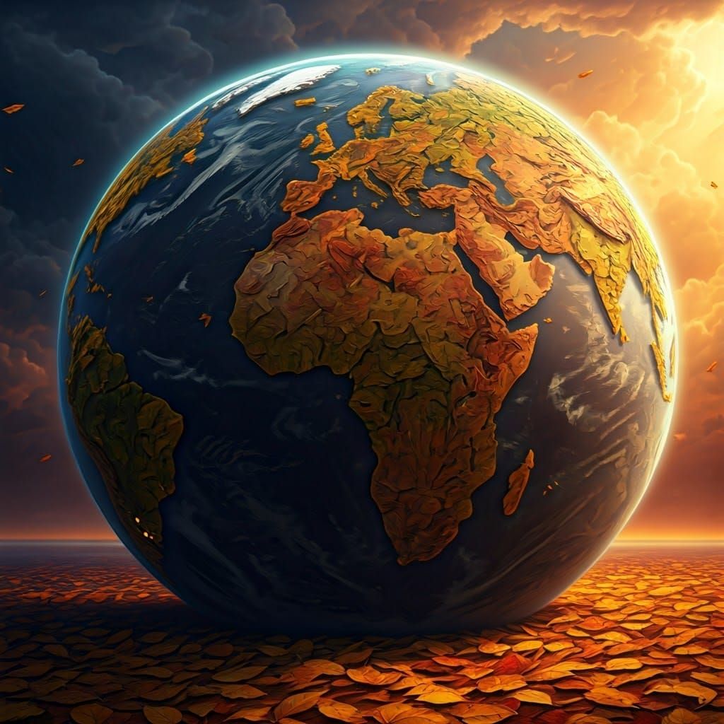 Earth Made of Autumn Leaves: Digital Illustration