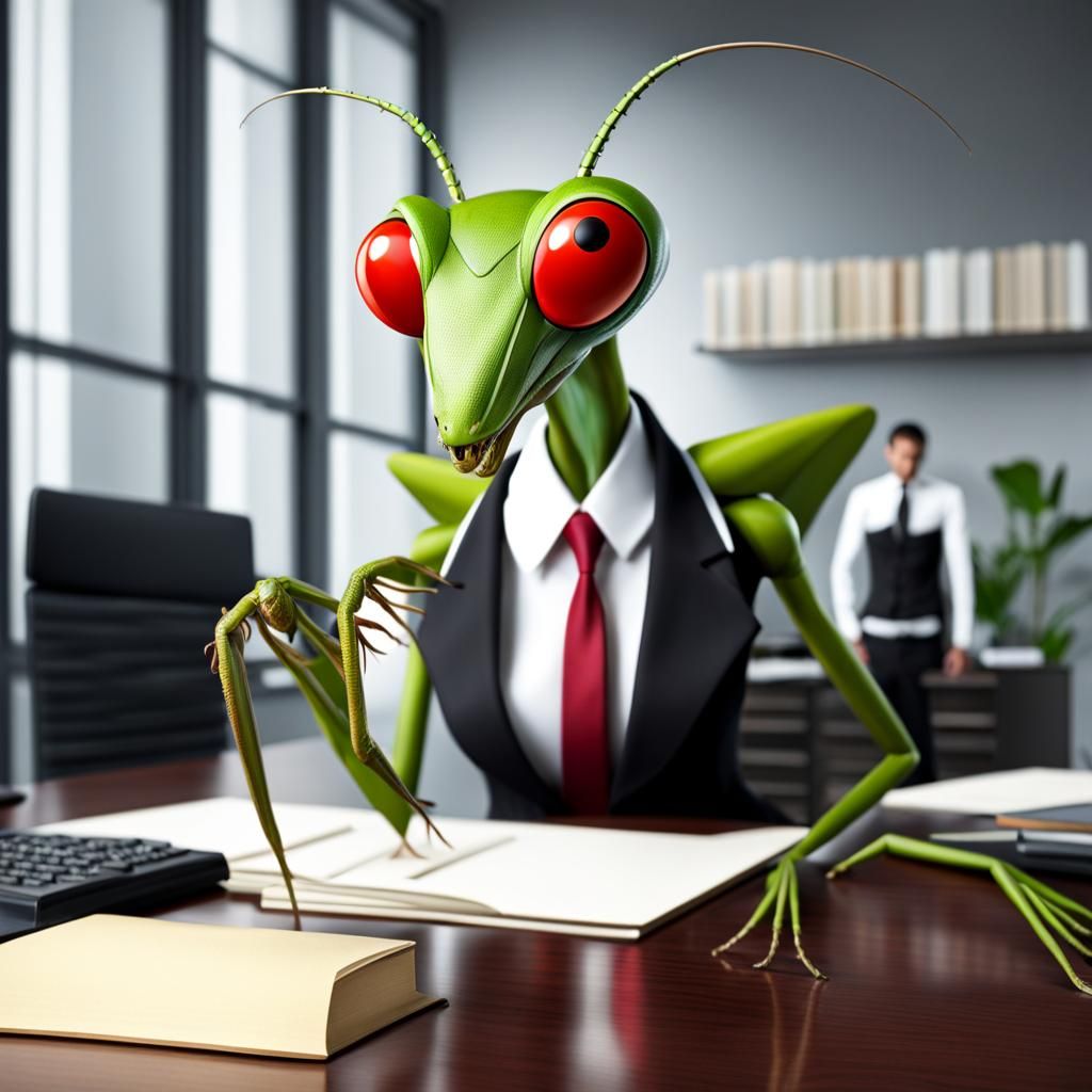 Praying Mantis in Business Suit at Interview