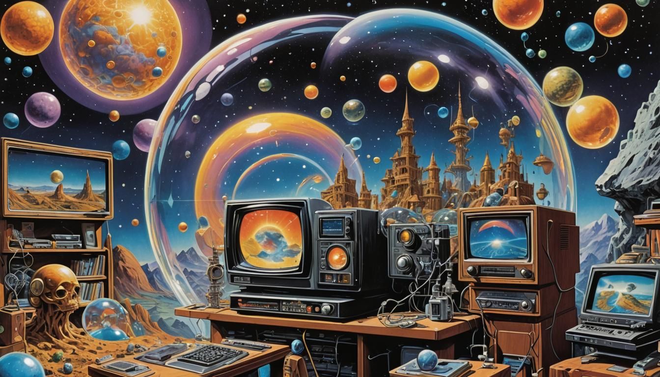 Retro Magazine Cover with Crystals and Tech in Comic Art