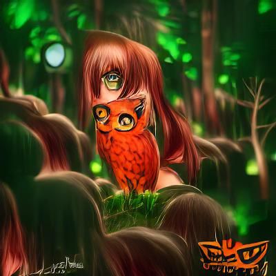 Fiery Owl in Dusk Forest: Anime Concept Art