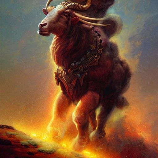 Aries Fire Ram in Oil Painting Style