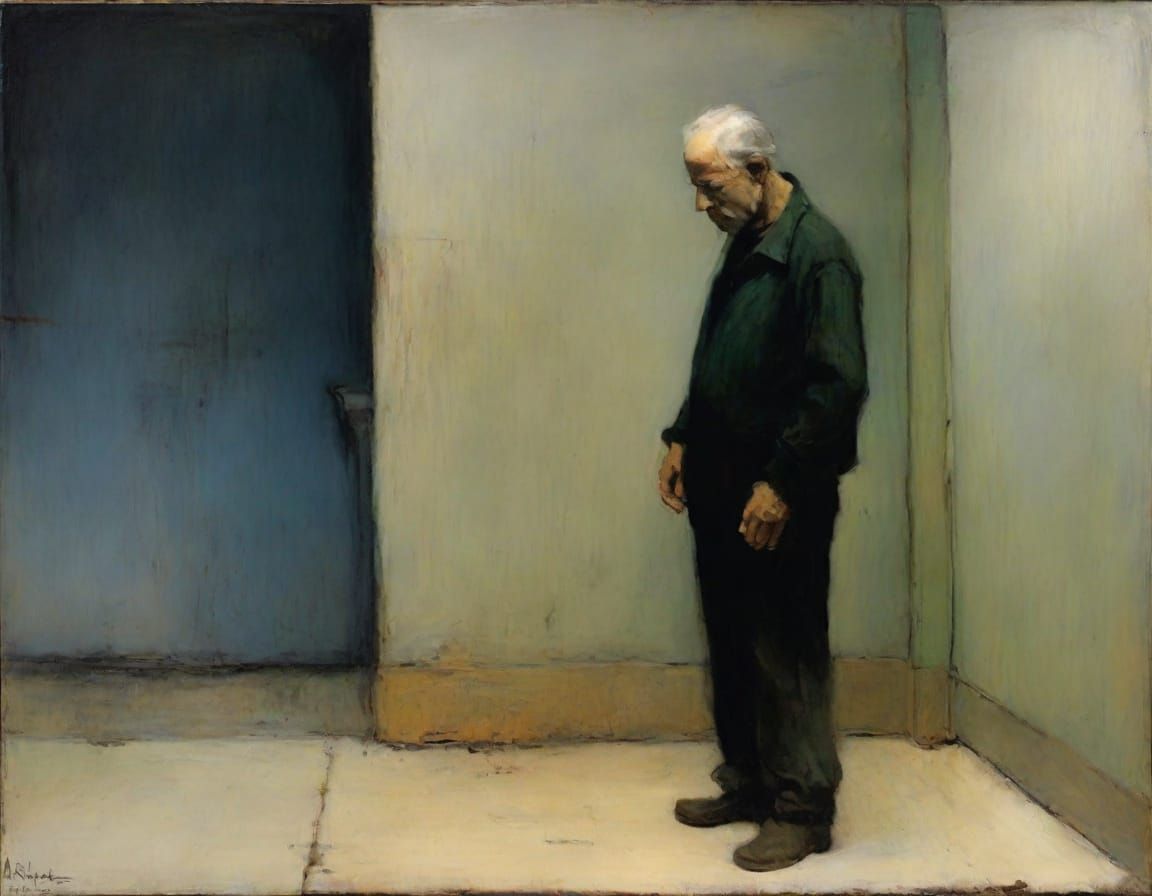 Forlorn Figure in Emotional Expressionist Oil Painting