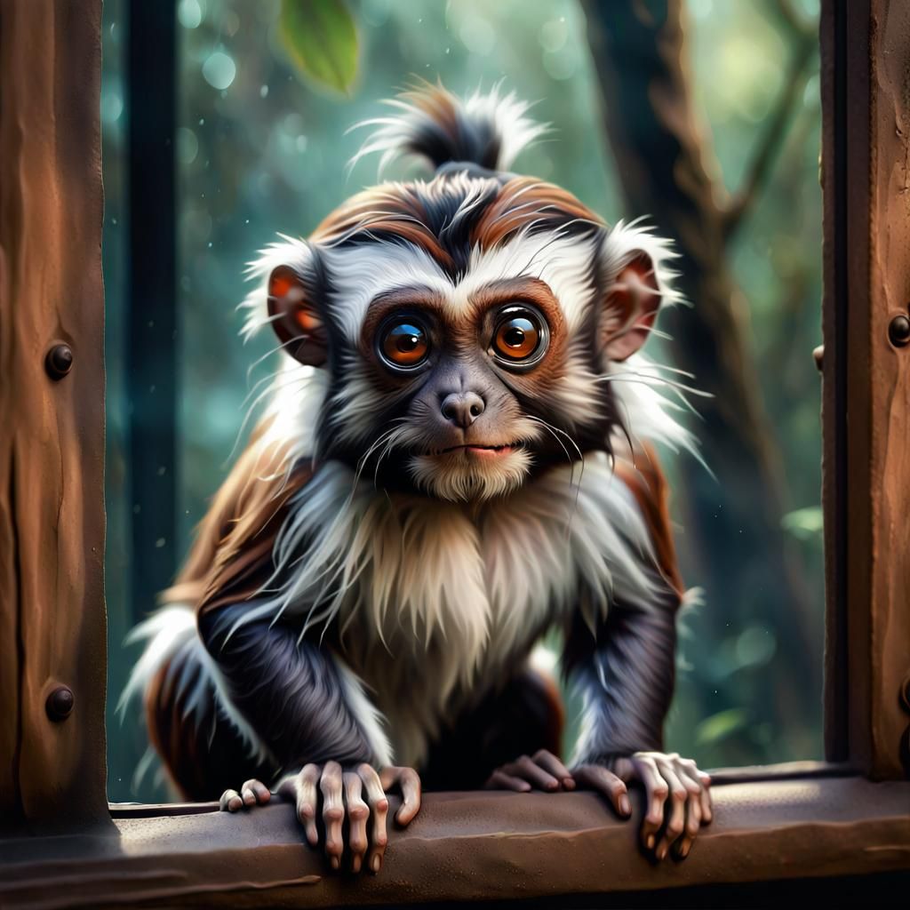 Bearded Tamarin Longing for Freedom